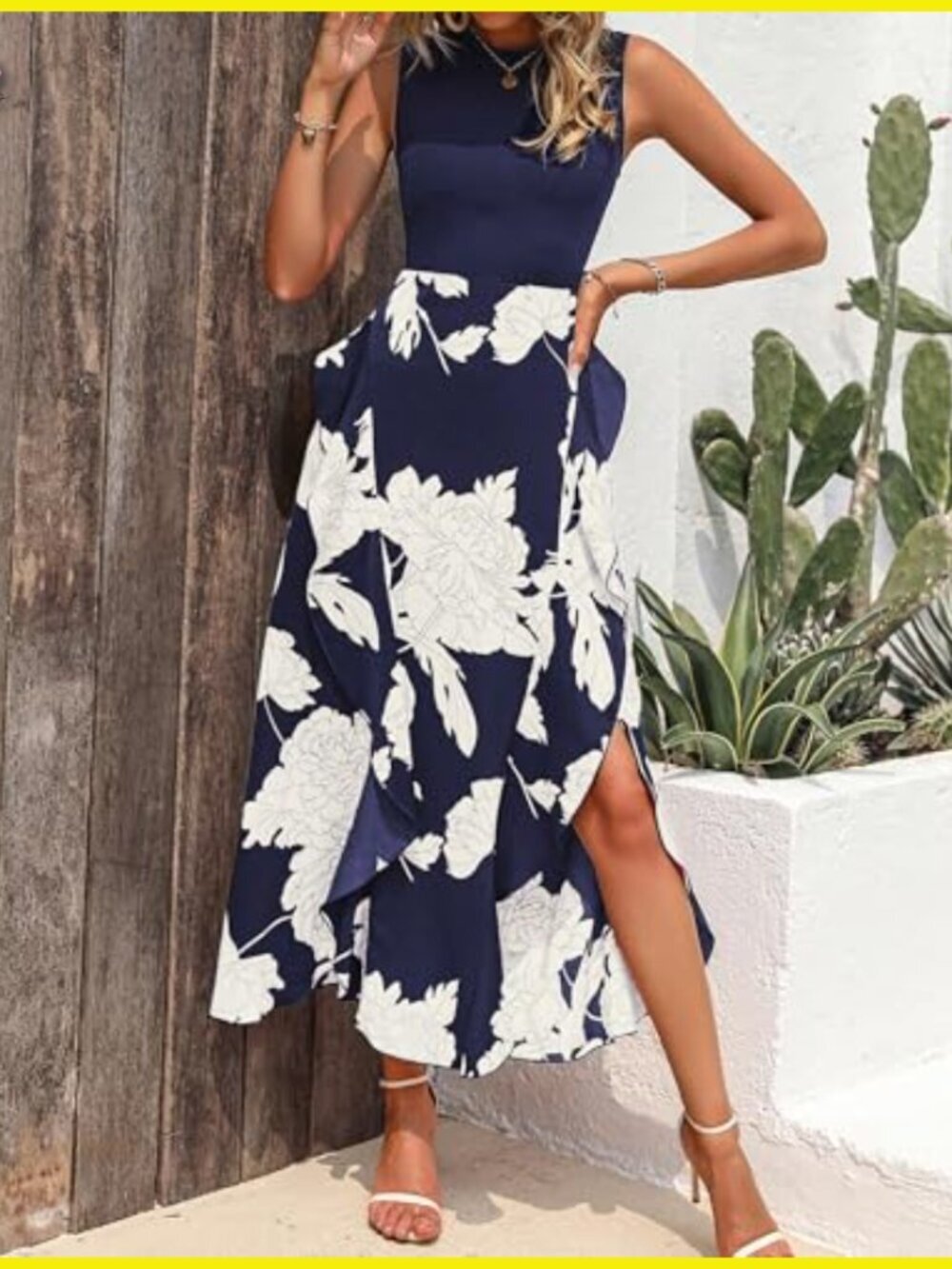 Floral Ruffle Midi Dress Sleeveless A-Line Boho Wedding Guest Party - Picture 4 of 7